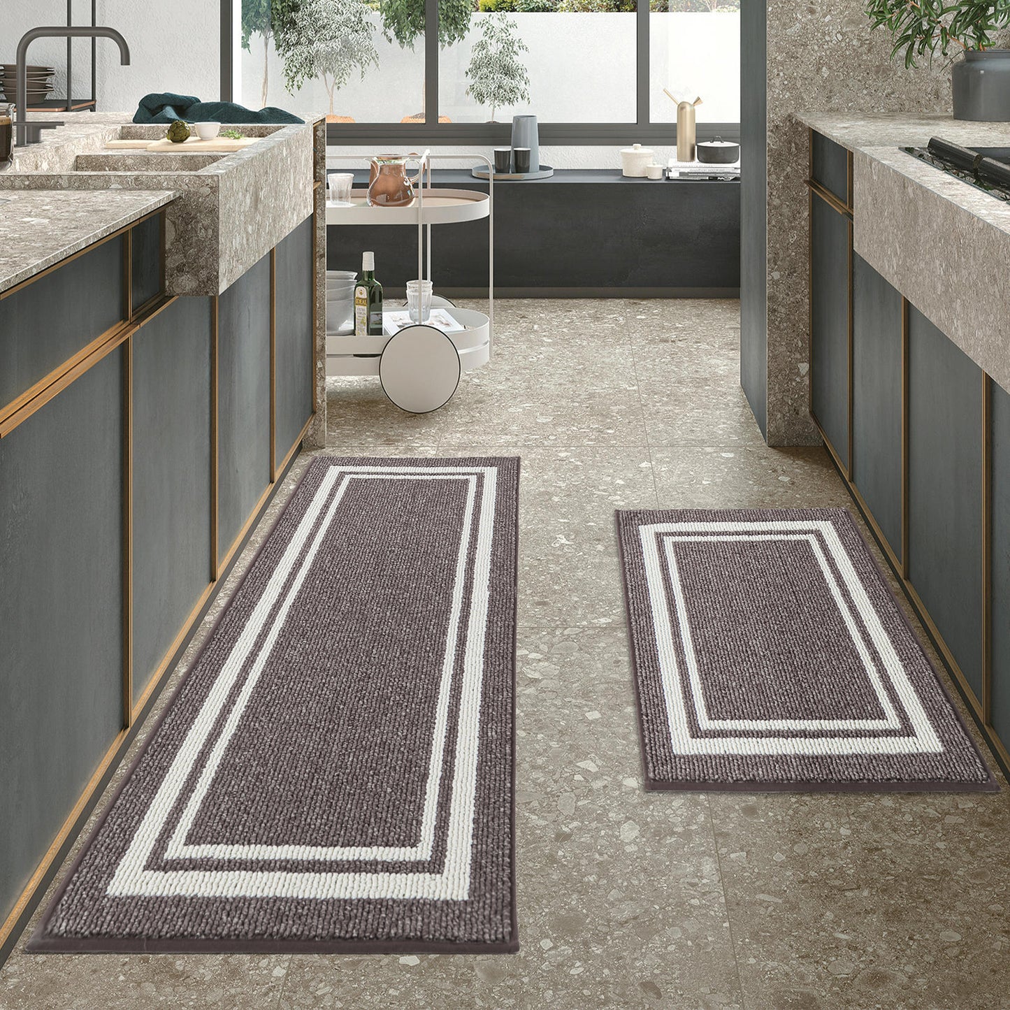 COSY HOMEER Kitchen Rugs and Mats 2 Pieces, Kitchen Runner Carpet Non-Slip, Kitchen Floor Mat Machine Washable, Rugs for Kitchen, Floor and Home