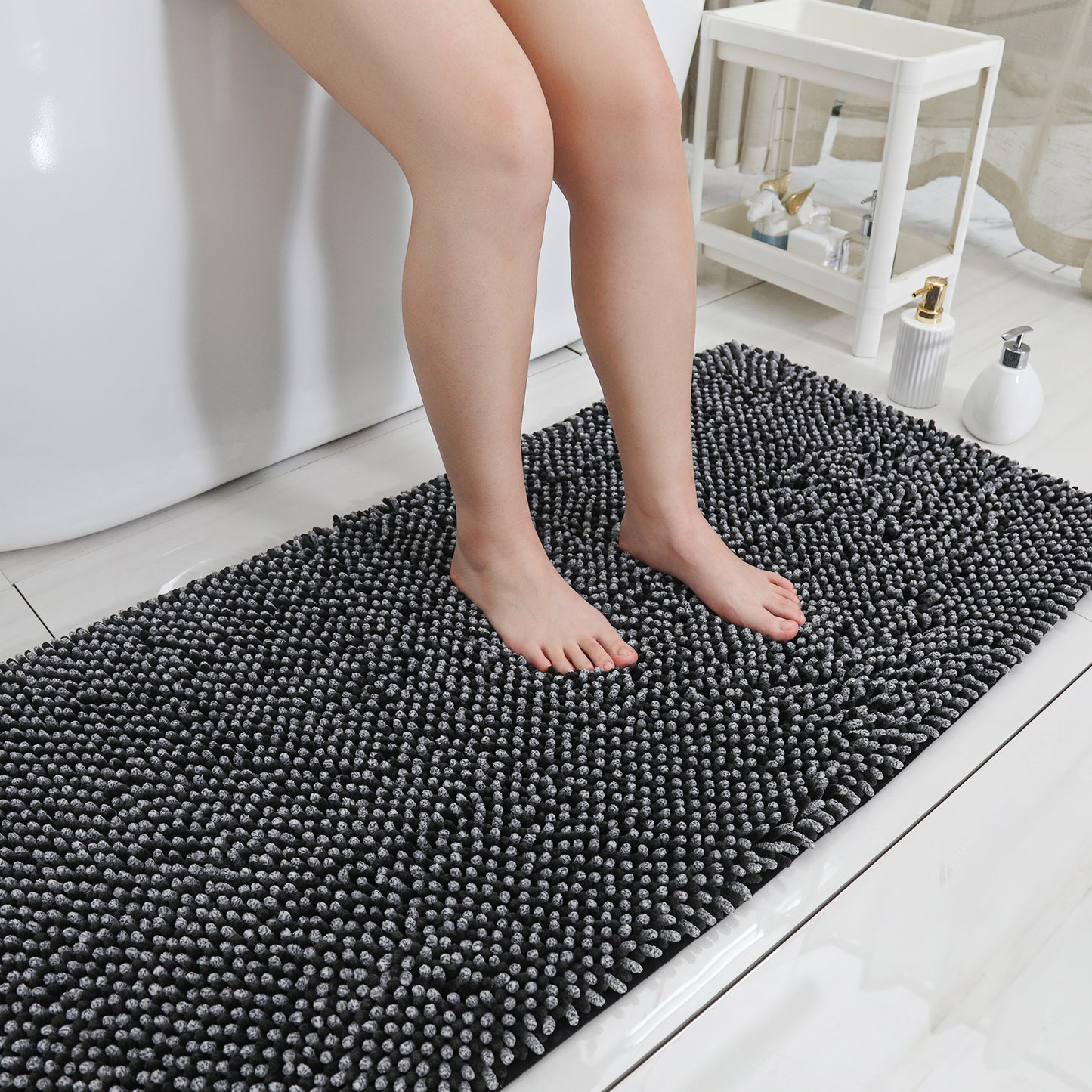 COSY HOMEER Chenille Bathroom Rug, Soft Absorbent Bath Mat Non-Slip, 1.2" Thick Plush Bath Rugs Machine Washable for Bathroom Floor, Tubs and Showers