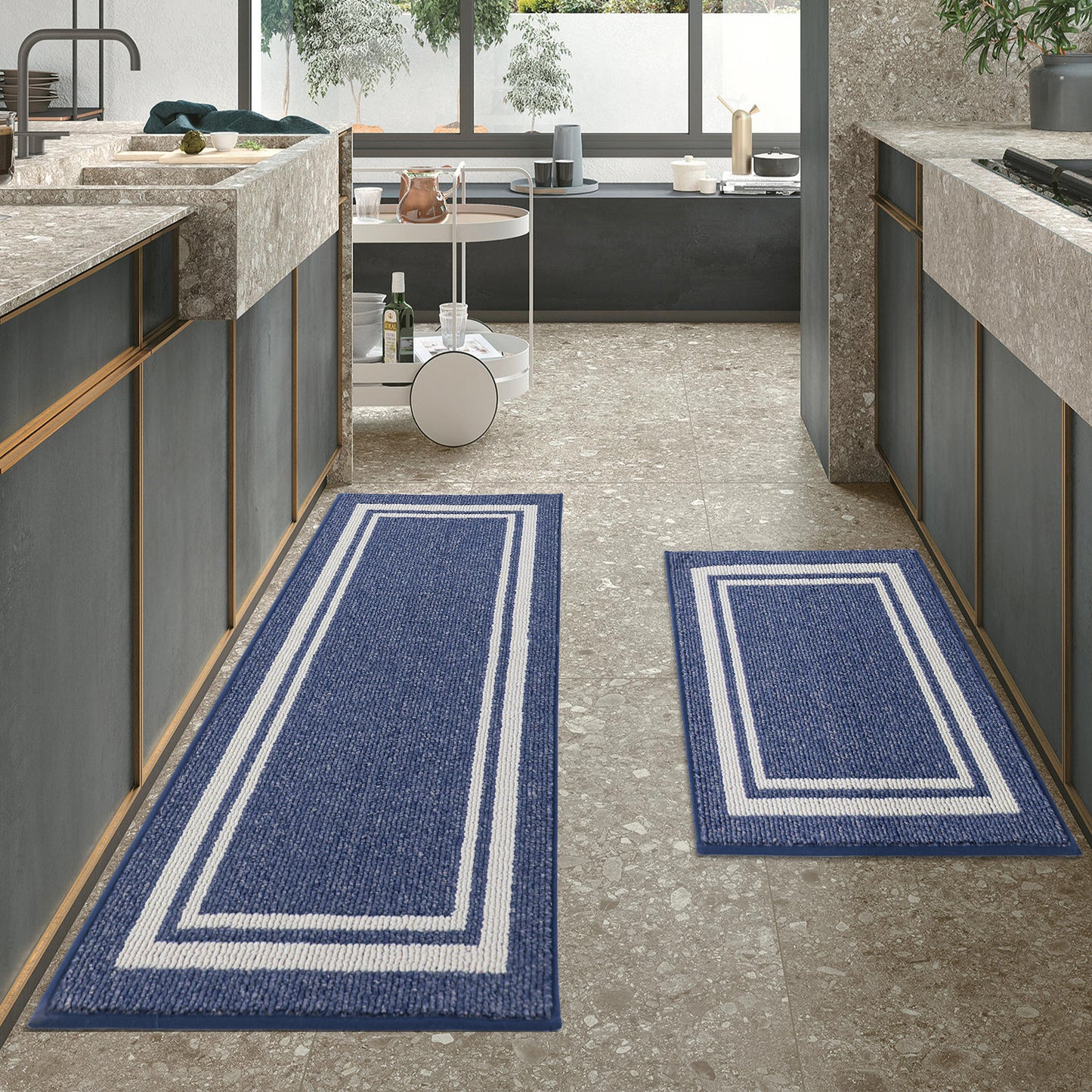 COSY HOMEER Kitchen Rugs and Mats 2 Pieces, Kitchen Runner Carpet Non-Slip, Kitchen Floor Mat Machine Washable, Rugs for Kitchen, Floor and Home