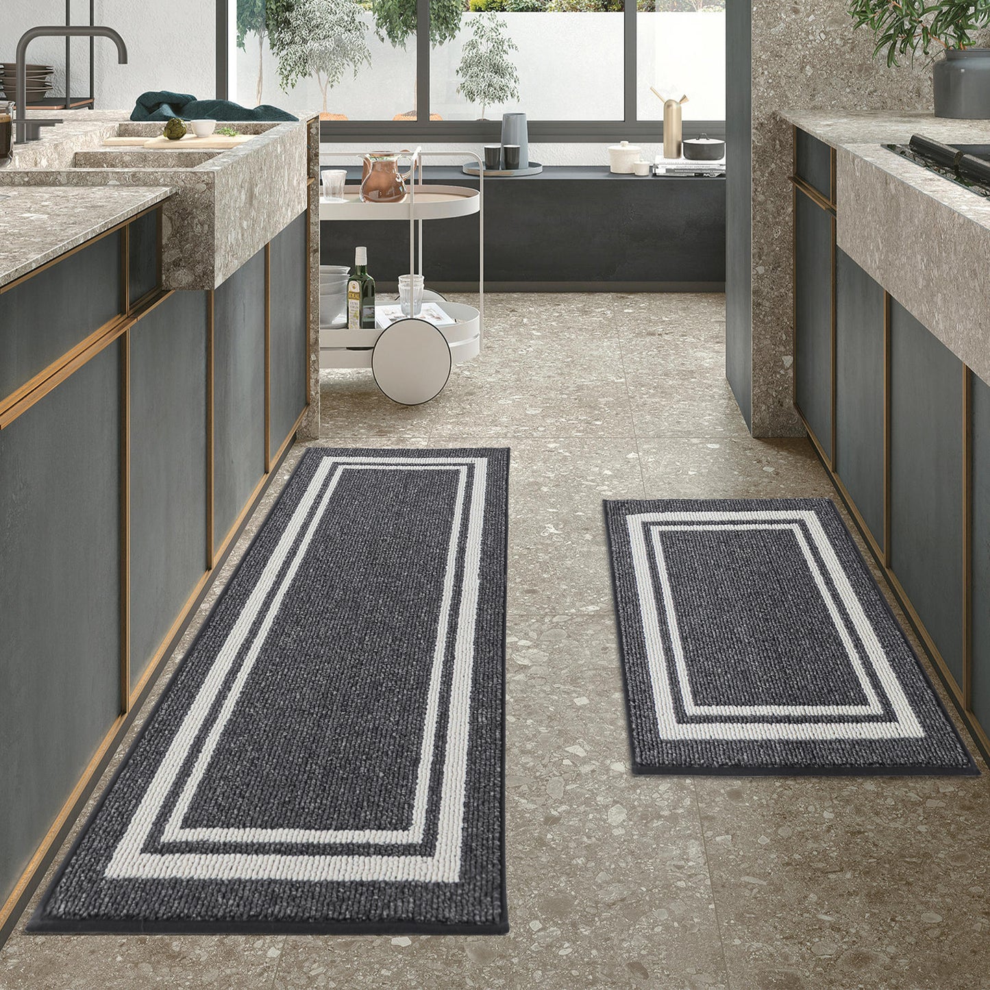 COSY HOMEER Kitchen Rugs and Mats 2 Pieces, Kitchen Runner Carpet Non-Slip, Kitchen Floor Mat Machine Washable, Rugs for Kitchen, Floor and Home