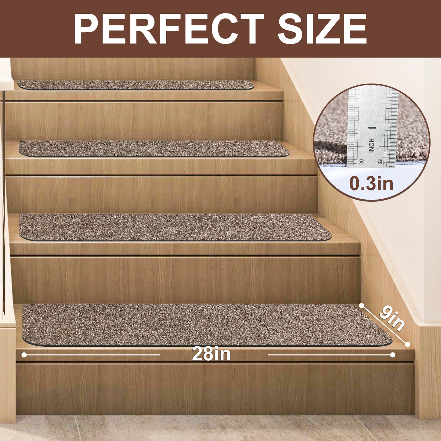 COSY HOMEER Stair Treads Non-Slip for Wooden Steps, 9"x28", Indoor Carpet Stair Runners for Kids Elders and Pets, Machine Washable, 100% Polyester, TPE Backing