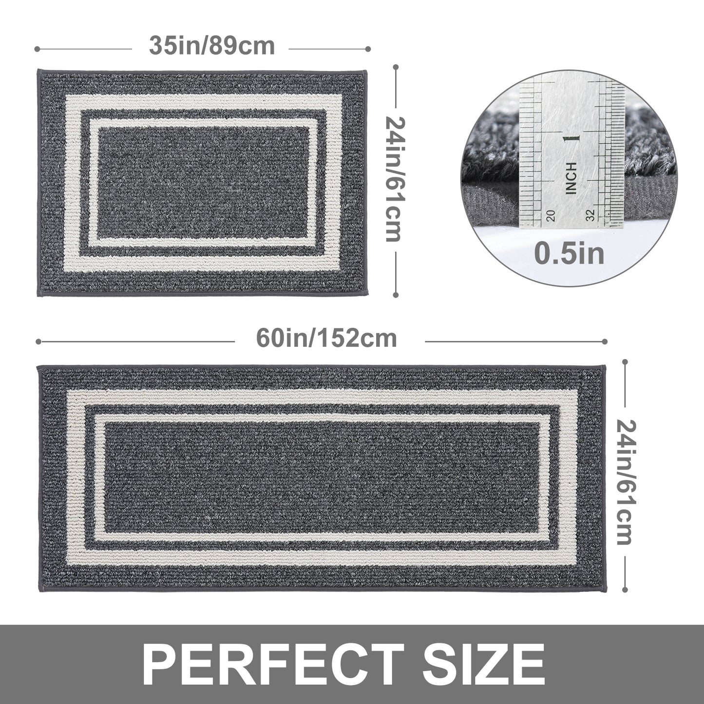 COSY HOMEER Kitchen Rugs and Mats 2 Pieces, Kitchen Runner Carpet Non-Slip, Kitchen Floor Mat Machine Washable, Rugs for Kitchen, Floor and Home