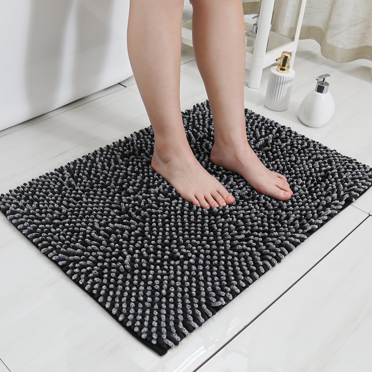 COSY HOMEER Chenille Bathroom Rug, Soft Absorbent Bath Mat Non-Slip, 1.2" Thick Plush Bath Rugs Machine Washable for Bathroom Floor, Tubs and Showers