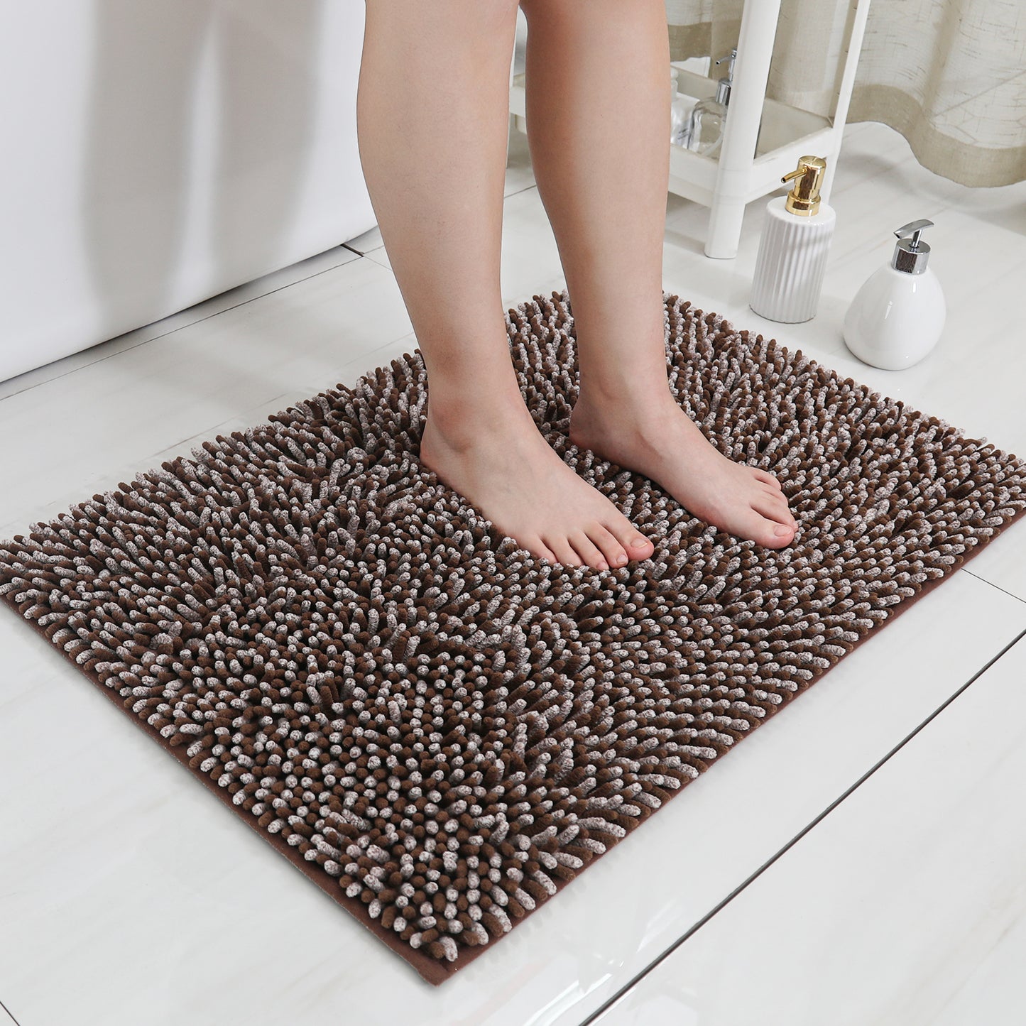 COSY HOMEER Chenille Bathroom Rug, Soft Absorbent Bath Mat Non-Slip, 1.2" Thick Plush Bath Rugs Machine Washable for Bathroom Floor, Tubs and Showers