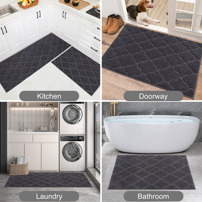 COSY HOMEER Kitchen Mats 2 PCS, Soft and Absorbent Kitchen Rug Non-Slip, Stain-Resistant Kitchen Runners Machine Washable, Rugs for Kitchen, Laundry Room, Entrance