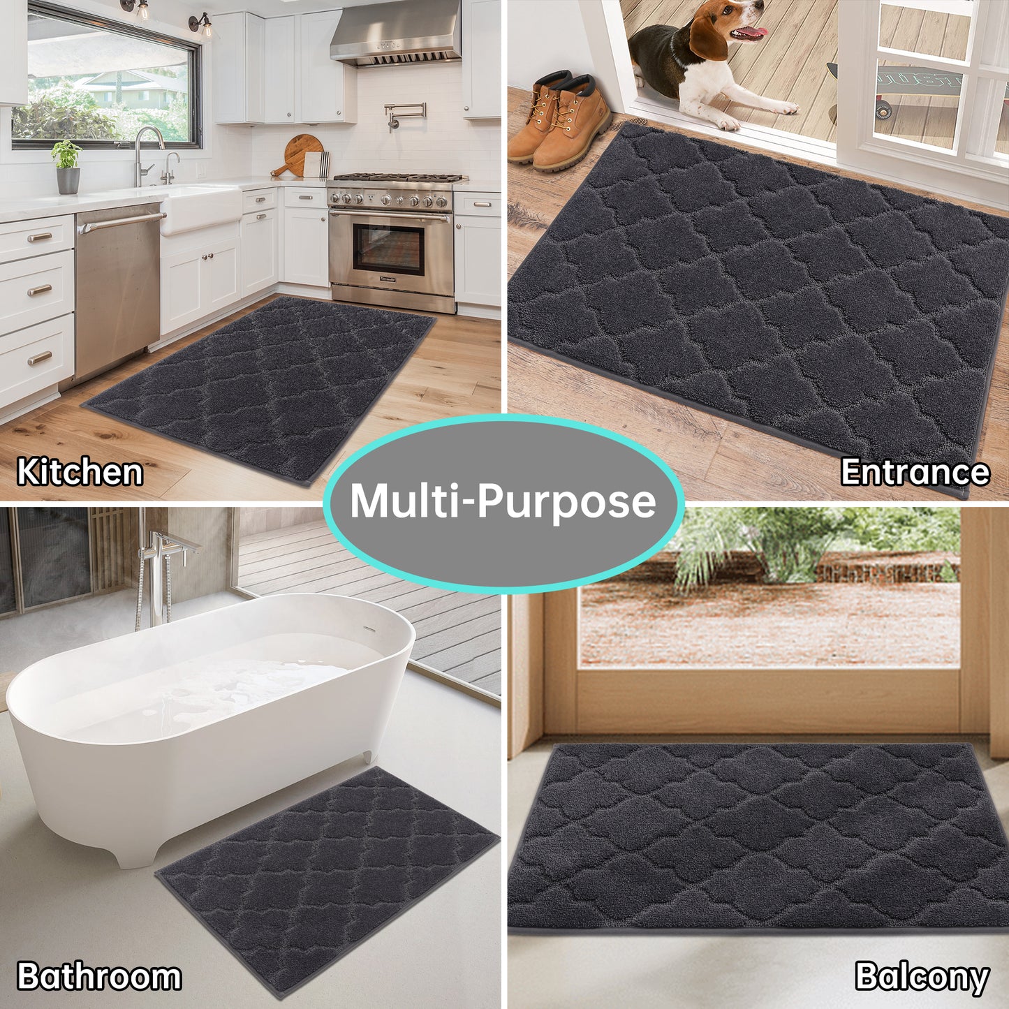 COSY HOMEER Indoor Doormat, Soft and Absorbent Door Mat Non-Slip, Dirt Trapper Mat Door Mats Low Profile Floor Mat Machine Washable for Entrance, Inside, Kitchen, Front Back Door