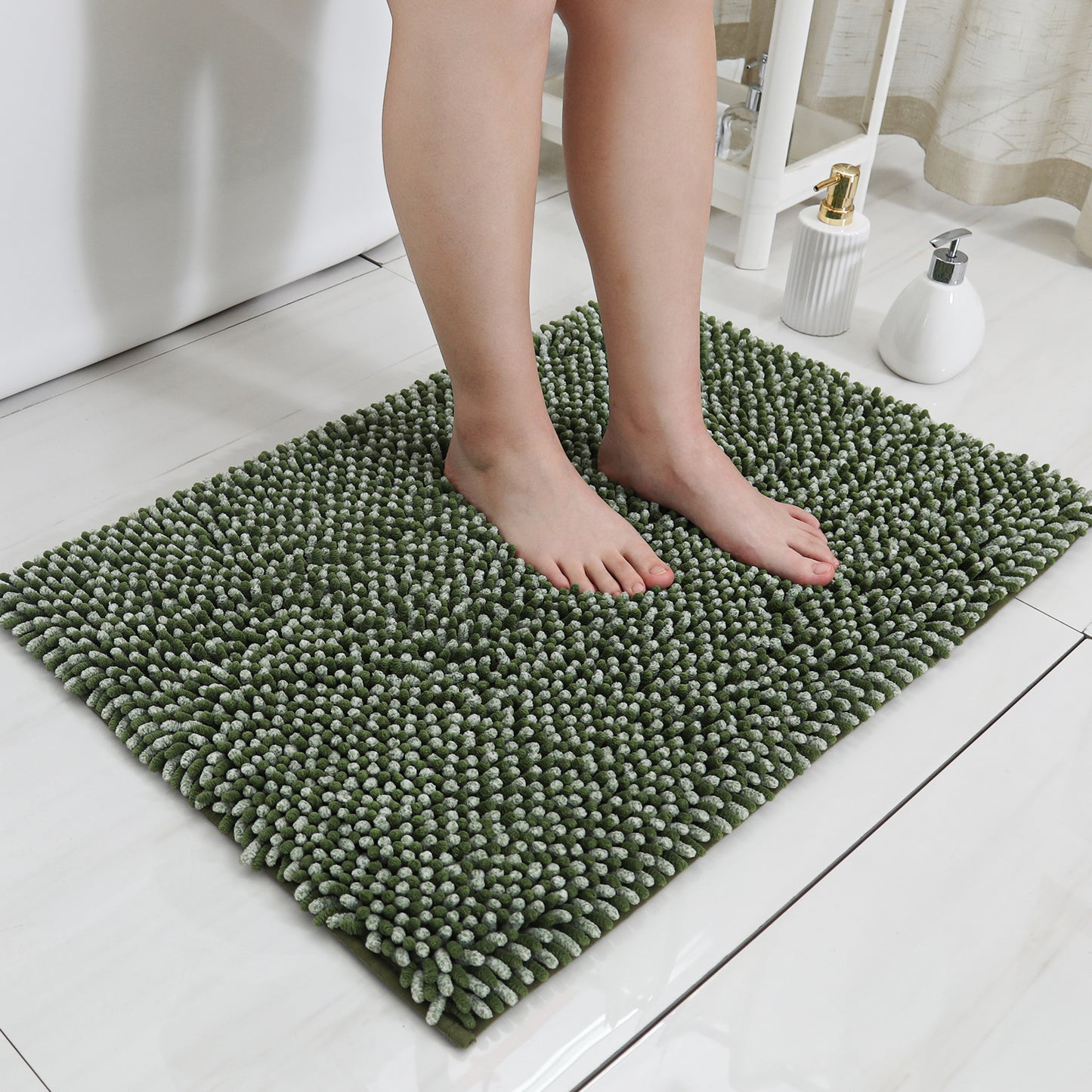 COSY HOMEER Chenille Bathroom Rug, Soft Absorbent Bath Mat Non-Slip, 1.2" Thick Plush Bath Rugs Machine Washable for Bathroom Floor, Tubs and Showers