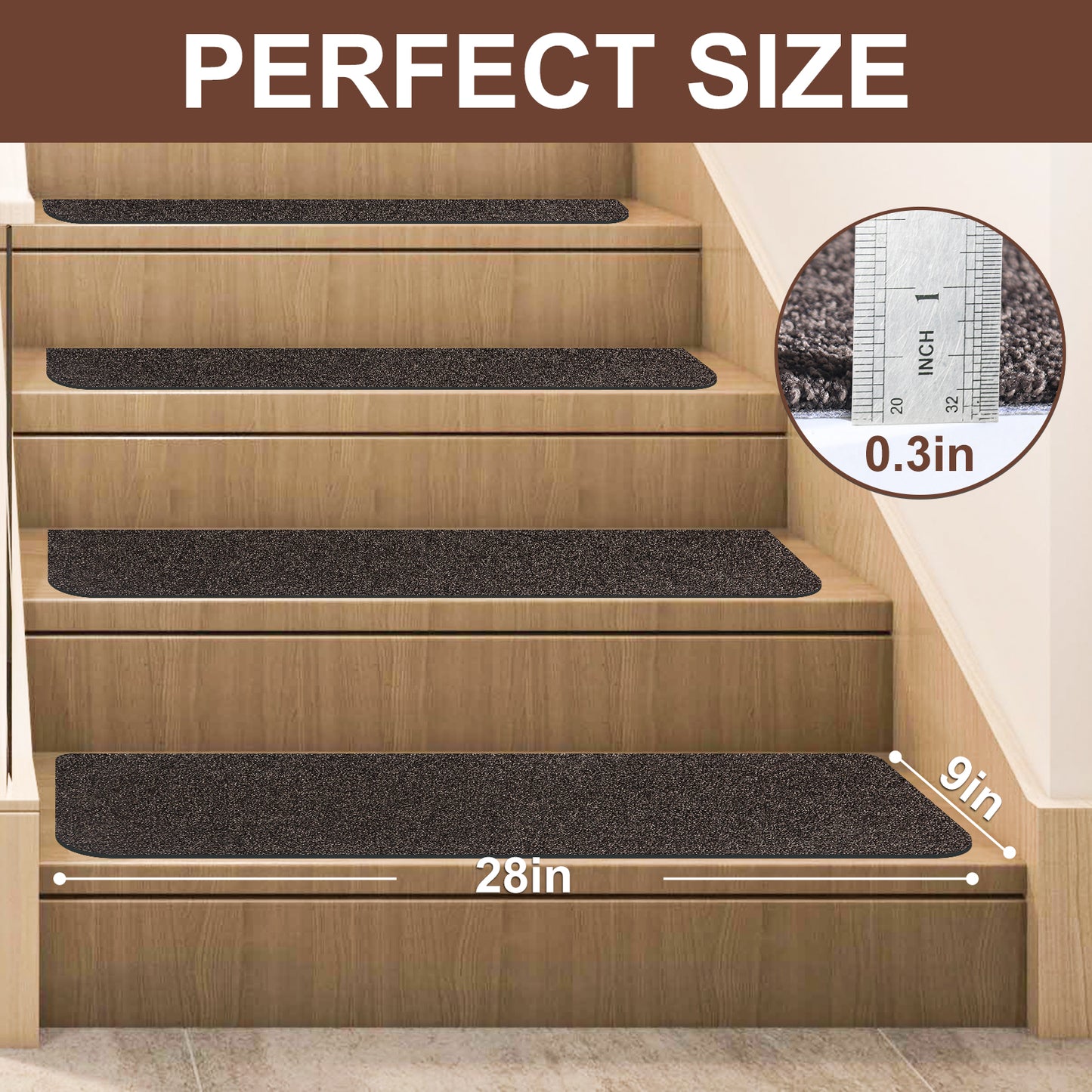 COSY HOMEER Stair Treads Non-Slip for Wooden Steps, 9"x28", Indoor Carpet Stair Runners for Kids Elders and Pets, Machine Washable, 100% Polyester, TPE Backing