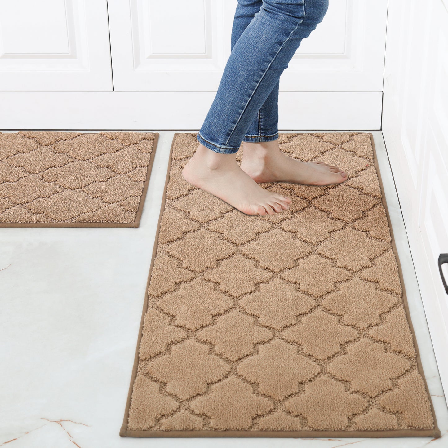 COSY HOMEER Kitchen Mats 2 PCS, Soft and Absorbent Kitchen Rug Non-Slip, Stain-Resistant Kitchen Runners Machine Washable, Rugs for Kitchen, Laundry Room, Entrance